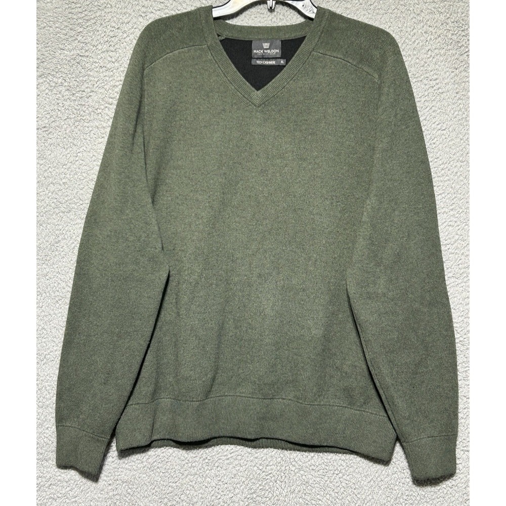 Mack Weldon Sweater Mens XL Green Tech Cashmere Merino Wool‎ Pullover V Neck